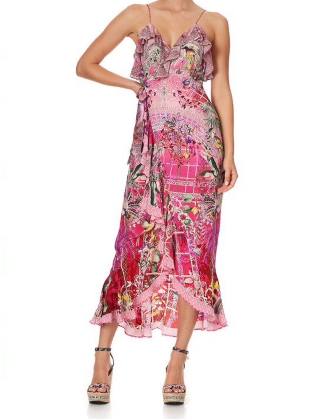 Camilla Pink Multi-Print Ruffle Midi Dress